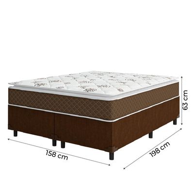 Cama Box Casal Queen Colchão Molas Ensacadas Pillow Top Martino 158X198X63Cm Marrom/Branco