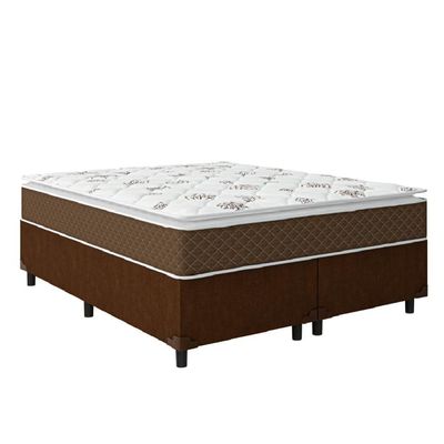 Cama Box Casal Queen Colchão Molas Ensacadas Pillow Top Martino 158X198X63Cm Marrom/Branco