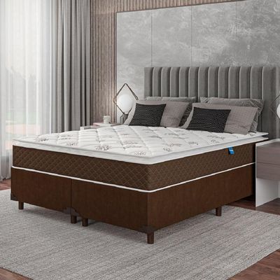 Cama Box Casal Queen Colchão Molas Ensacadas Pillow Top Martino 158X198X63Cm Marrom/Branco