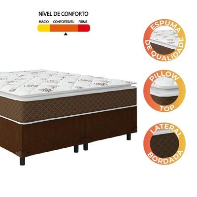 Cama Box Casal Queen Colchão Molas Ensacadas Pillow Top Martino 158X198X63Cm Marrom/Branco