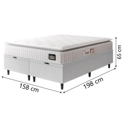 Cama Box Baú Casal Queen Colchão Espuma D45 Lazio Pillow Top 158x198x65cm Branco Hellen