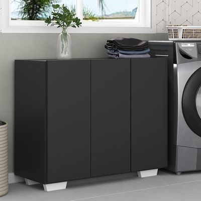 Armário Lavanderia Com 3 Portas 90 Cm Mp5034 Preto/Branco