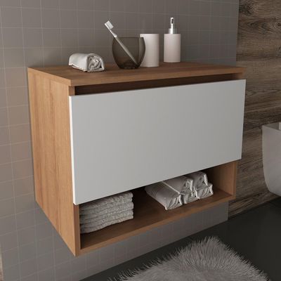 Gabinete Banheiro 1 Porta 60Cm Cr10086 Amêndoa/Branco