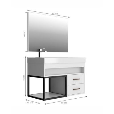 Gabinete Banheiro+Cuba E Espelheira 80cm Cr10071 Branco