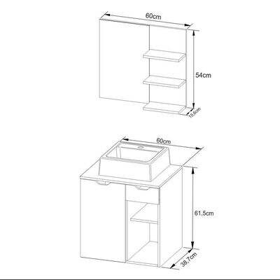 Gabinete De Banheiro + Cuba 60cm Cr10095 Mármore Branco