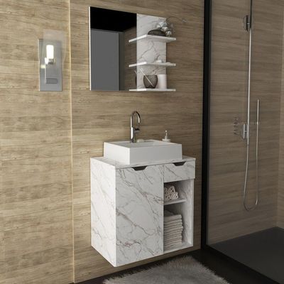 Gabinete De Banheiro + Cuba 60cm Cr10095 Mármore Branco