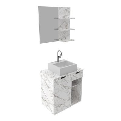 Gabinete De Banheiro + Cuba 60cm Cr10095 Mármore Branco