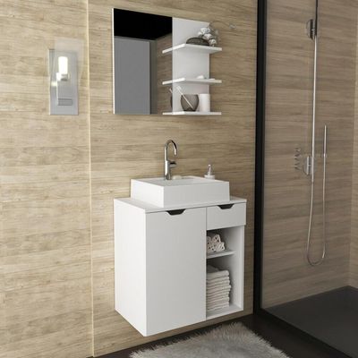 Gabinete De Banheiro + Cuba 60cm Cr10095 Branco Branco