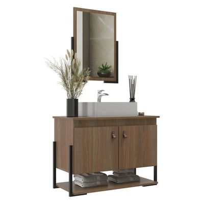 Gabinete Banheiro 60cm 2 Portas Com Cuba E Espelheira Multimóveis Cr10106 Noce Noce
