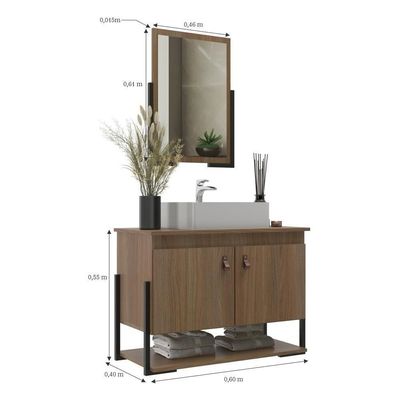 Gabinete Banheiro 60cm 2 Portas Com Cuba E Espelheira Multimóveis Cr10106 Noce Noce