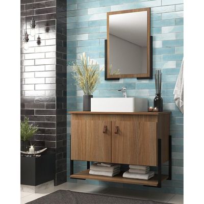Gabinete Banheiro 60cm 2 Portas Com Cuba E Espelheira Multimóveis Cr10106 Noce Noce