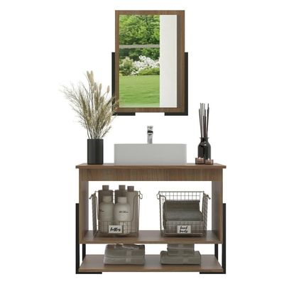 Gabinete Banheiro 60cm 2 Portas Com Cuba E Espelheira Multimóveis Cr10106 Noce Noce