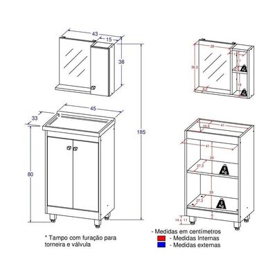 Gabinete Banheiro Cuba Espelheira Multimóveis Cr10100Branco