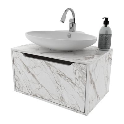 Gabinete Banheiro Suspenso 60cm 1 Porta Cr10123 Mármore Branco