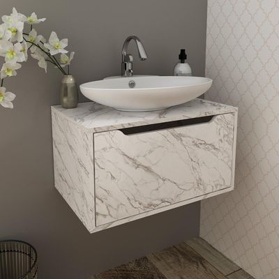 Gabinete Banheiro Suspenso 60cm 1 Porta Cr10123 Mármore Branco