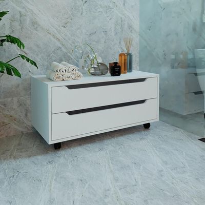 Gabinete Banheiro 80cm 2 Gavetas Retrô Com Rodízios Multimóveis Cr10121 Branco Branco