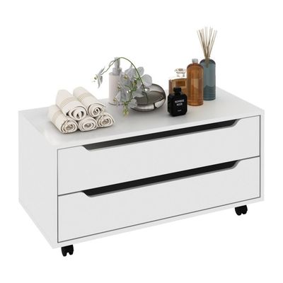 Gabinete Banheiro 80cm 2 Gavetas Retrô Com Rodízios Multimóveis Cr10121 Branco Branco