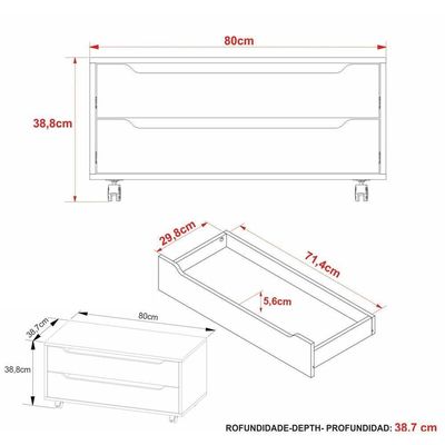 Gabinete Banheiro 80cm 2 Gavetas Retrô Com Rodízios Multimóveis Cr10121 Branco Branco