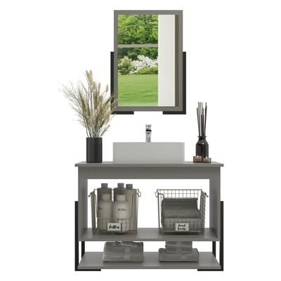 Gabinete Banheiro 60cm 2 Portas Com Cuba E Espelheira Multimóveis Cr10106 Cimento Cimento