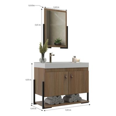 Gabinete Banheiro 60cm 2 Portas Com Cuba E Espelheira Multimóveis Cr10105 Noce Noce