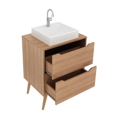 Gabinete Banheiro 60cm 2 Gavetas Retrô Multimóveis Cr10119 Amêndoa