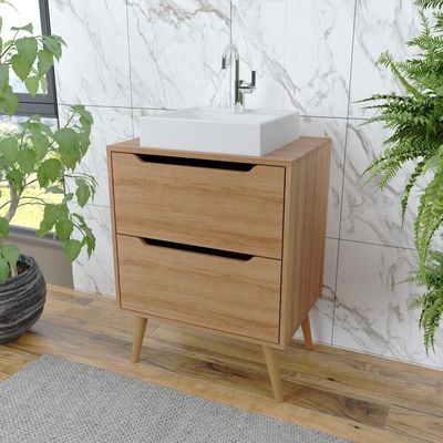 Gabinete Banheiro 60cm 2 Gavetas Retrô Multimóveis Cr10119 Amêndoa