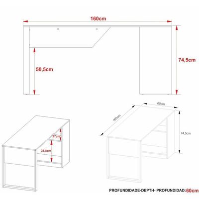 Mesa Para Escritório Com Armário 160cm Multimóveis Cr25264 Amêndoa-preto Amêndoa-preto