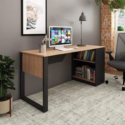 Mesa Para Escritório Com Armário 160cm Multimóveis Cr25264 Amêndoa-preto Amêndoa-preto