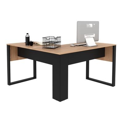 Mesa De Canto Para Escritório 136cm Multimóveis Cr25263 Amêndoa-preto Amêndoa-preto