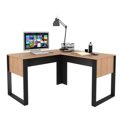 Mesa De Canto Para Escritório 136cm Multimóveis Cr25263 Amêndoa-preto Amêndoa-preto