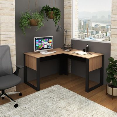 Mesa De Canto Para Escritório 136cm Multimóveis Cr25263 Amêndoa-preto Amêndoa-preto