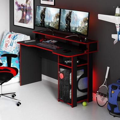 Mesa Gamer Multimóveis Cr25050 Preta/Vermelha