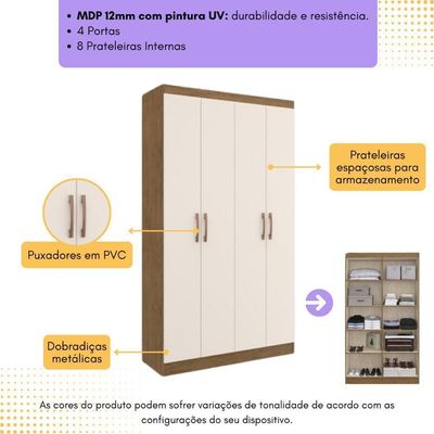 Guarda-roupas Solteiro 4 Portas Multimóveis Cr35216 Nogueira/off White Nogueira/off White