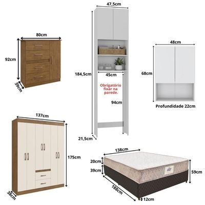 Armário Cozinha Casa Completa Mobiliada 5 Ambientes Multimóveis Cr60009 Branco nogueira Off White