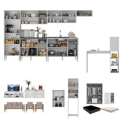 Armário Cozinha Casa Completa Mobiliada 5 Ambientes Multimóveis Cr60009 Branco nogueira Off White