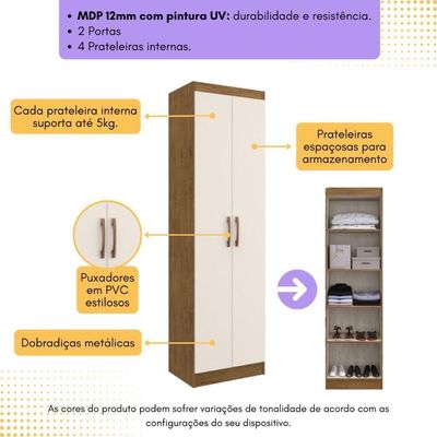 Guarda-roupas Solteiro 2 Portas Multimóveis Cr35217 Nogueira/off White Nogueira/off White