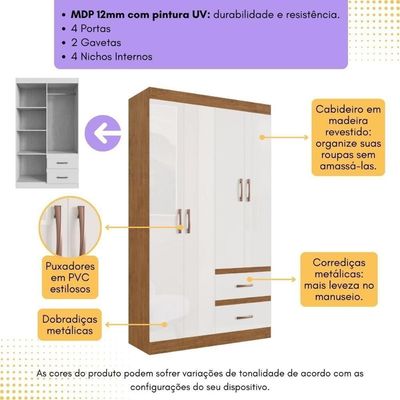 Guarda-roupas Solteiro 4 Portas E 2 Gavetas Multimóveis Cr35209 Off White-nogueira