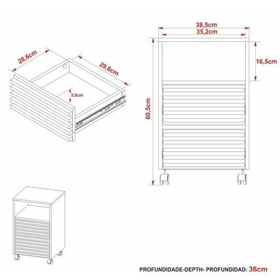 Gaveteiro Escritório Com 2 Gavetas 1 Nicho E Rodízios Multimóveis Cr25254 Branco Branco