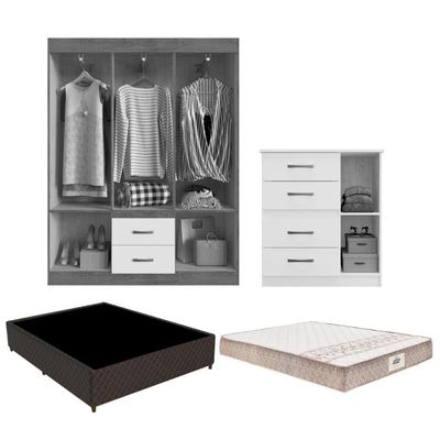 Guarda-roupas Com Cômoda E Cama Casal Com Colchão Multimóveis Cr35223 Nogueira Off White