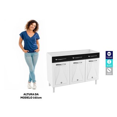 Balcão De Cozinha De Aço Triplo S/Tampo Para Pia 120cm preto