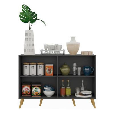 Aparador Buffet 4 Portas Retrô Viena V3606 Preto/Natural
