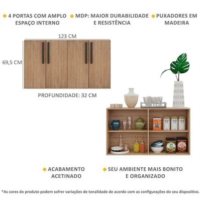 Aparador Buffet 4 Portas Viena V3604 Rustic/Preto Rustic/Preto