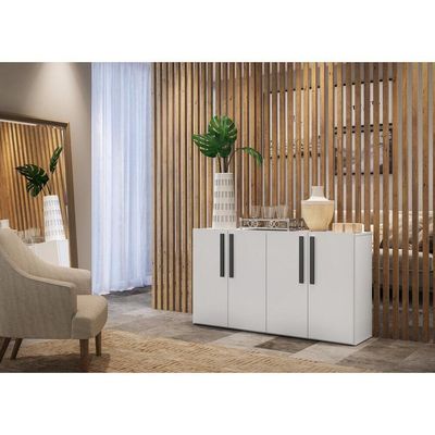 Aparador Buffet 4 Portas Viena V3604 Branco/Preto Branco/Preto
