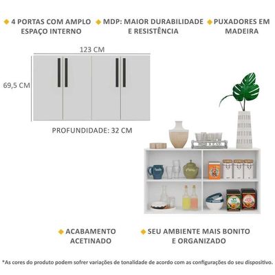 Aparador Buffet 4 Portas Viena V3604 Branco/Preto Branco/Preto