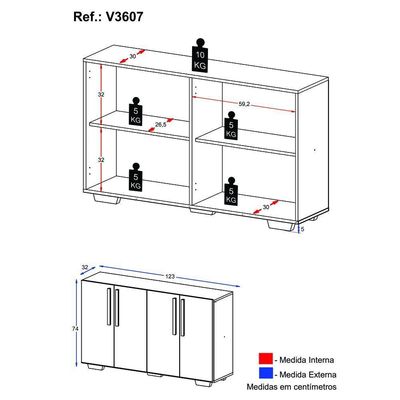 Aparador Buffet 4 Portas Com Pés Quadrados Viena V3607 Preto Preto