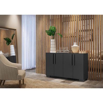 Aparador Buffet 4 Portas Com Pés Quadrados Viena V3607 Preto Preto