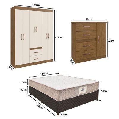 Armário Cozinha Kit Casa Completa Mobiliada 3 Ambientes Multimóveis Cr60000 Branco nogueira Off White