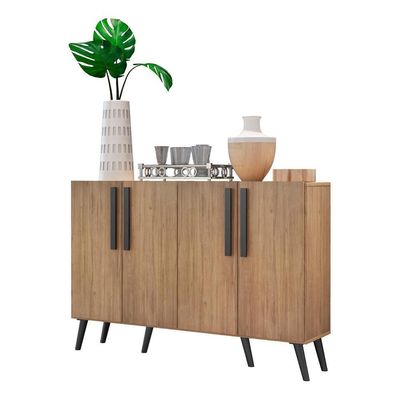 Aparador Buffet 4 Portas Retrô Viena V3606 Rustic/Preto Rustic/Preto