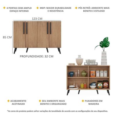 Aparador Buffet 4 Portas Retrô Viena V3606 Rustic/Preto Rustic/Preto