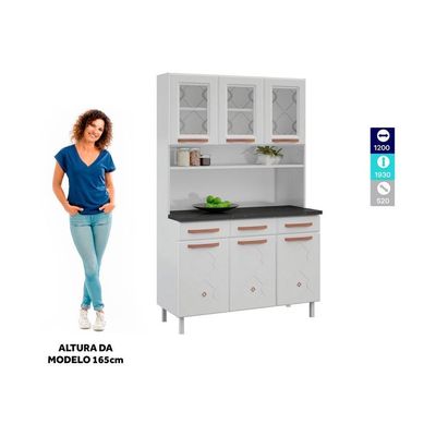 Armário De Cozinha De Aço Kit Triplo 120cm Branco
